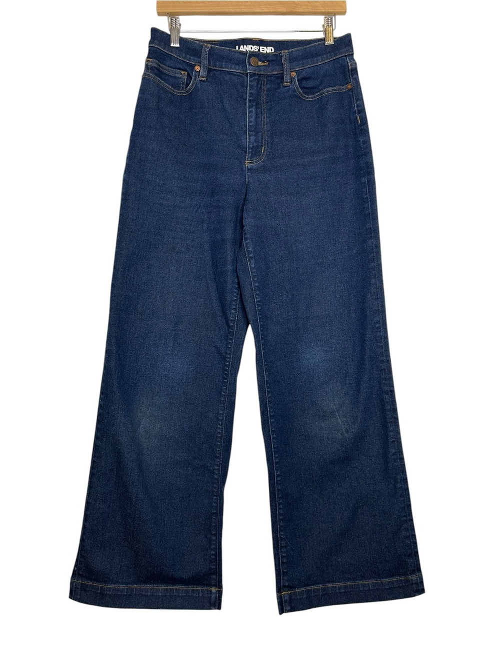 Lands End Women's Wide Leg Jeans Size 10 High Rise Denim Dark Wash
